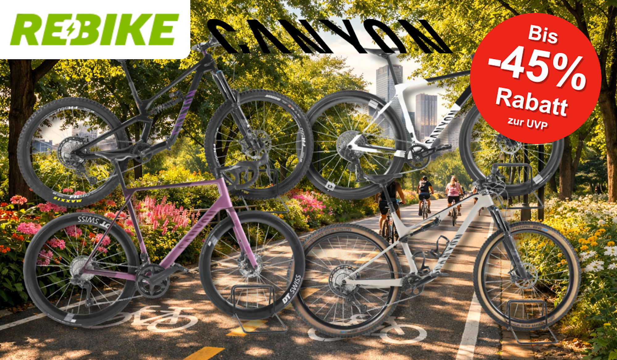 4 verschiedene Canyon Fahrräder aus dem Rebike Sale.