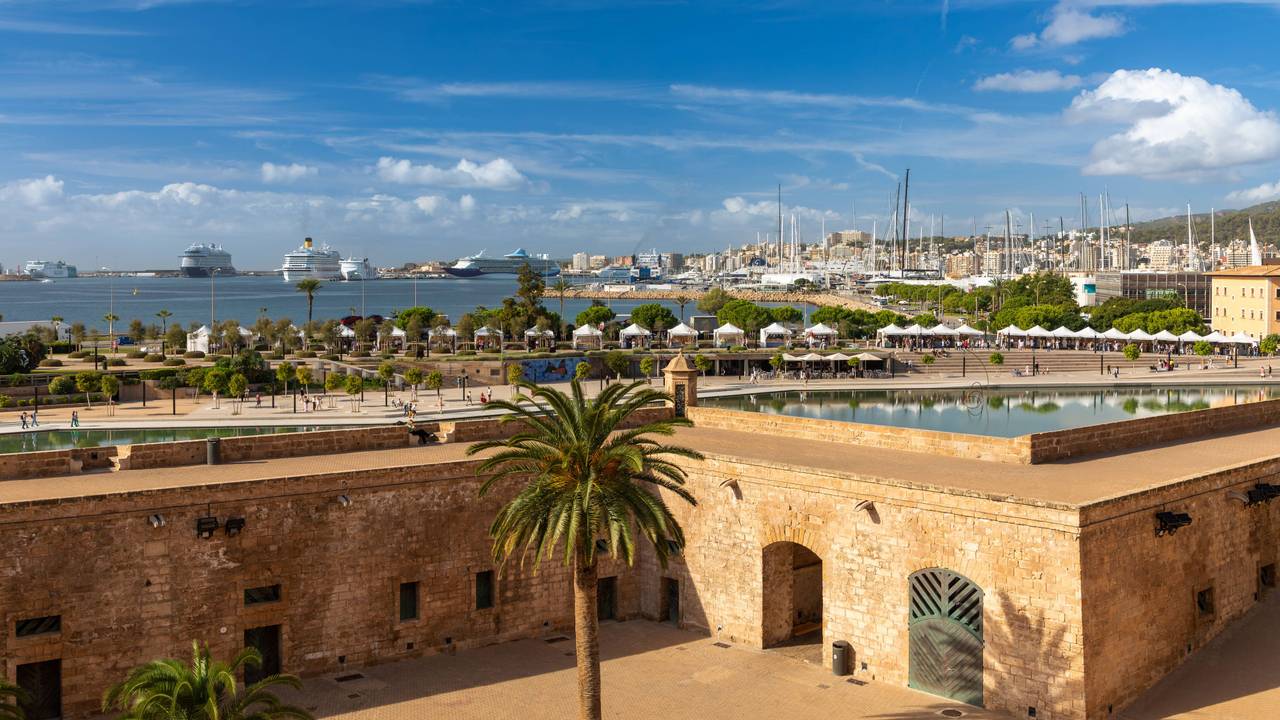 Hafen von Palma de Mallorca, Schiffe, Stadt, Menschen