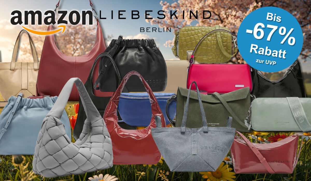 Darstellung verschiedener Liebeskind Berlin Handtaschen vor einem winterlichen Hintergrund.