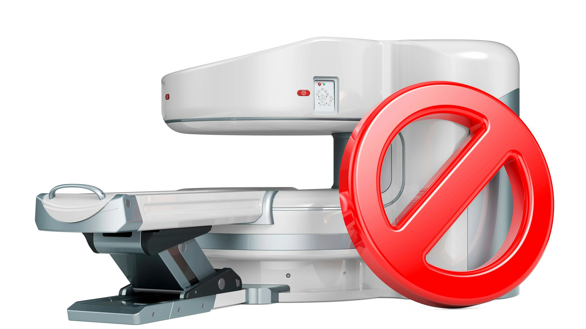 Verbotssymbol mit offenem MRT- oder CT-Gerät