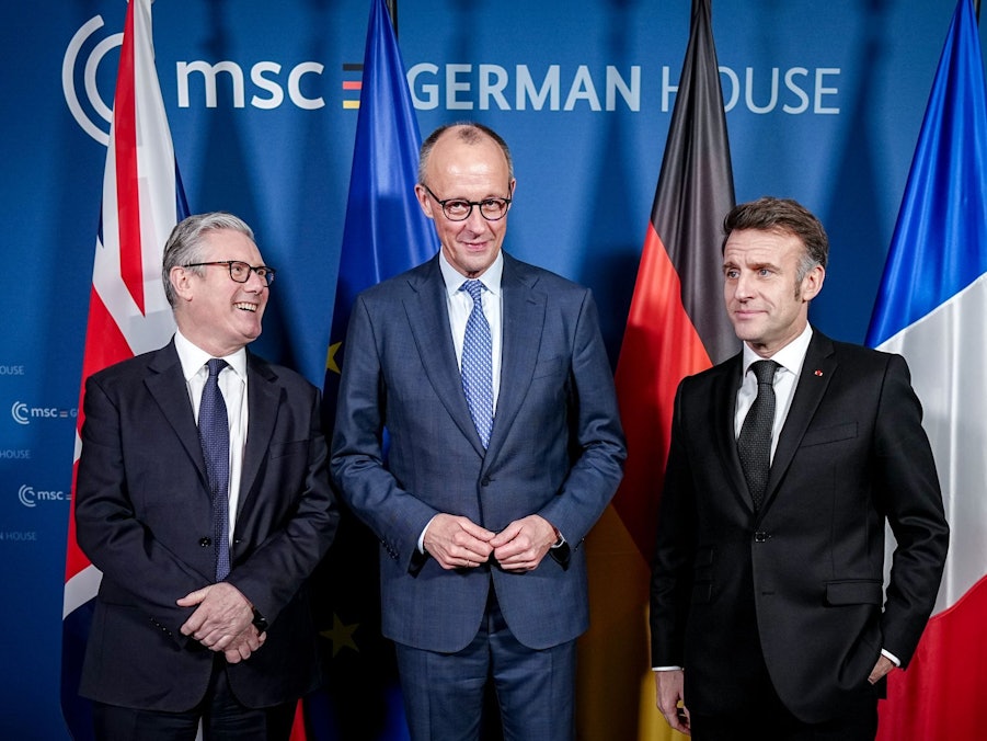 Keir Starmer, Friedrich Merz, Emmanuel Macron (l-r.)