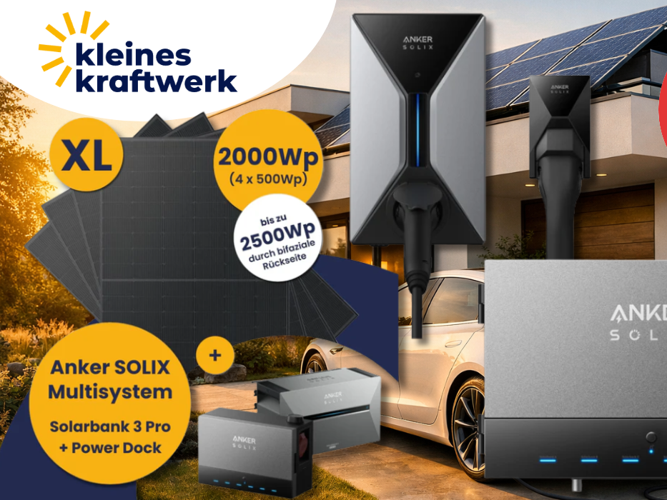 Die Anker Wallbox, der Speicher und das Kleines Kraftwerk XL Komplett-Set.
