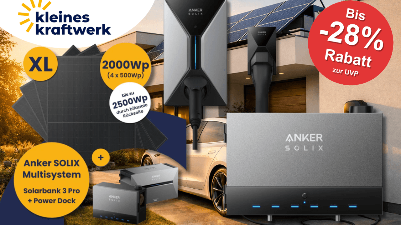 Die Anker Wallbox, der Speicher und das Kleines Kraftwerk XL Komplett-Set.