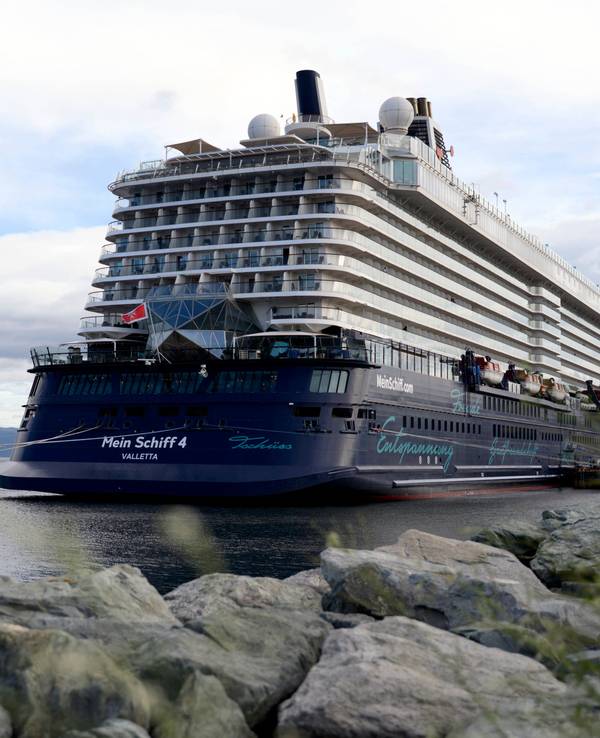 Großes Kreuzfahrtschiff im Hafen.