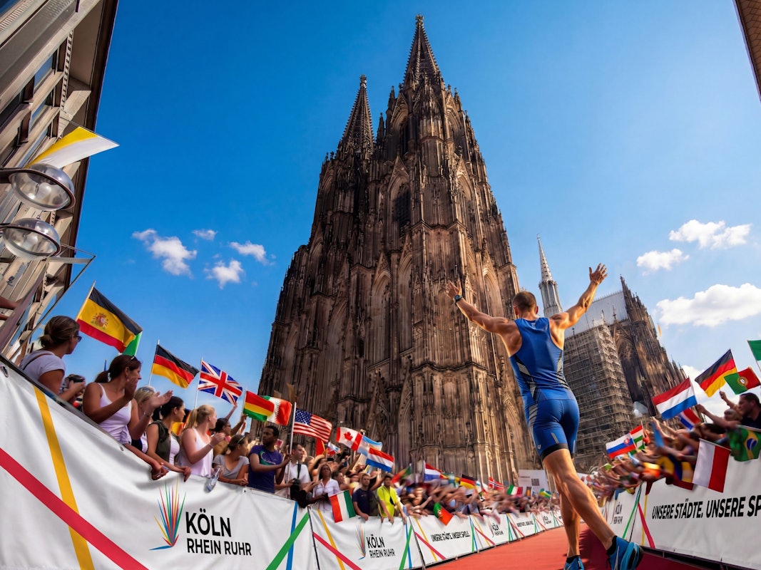 So stellen sich die Olympia-Planer den olympischen Marathon am Kölner Dom vor. (Visualisierung)