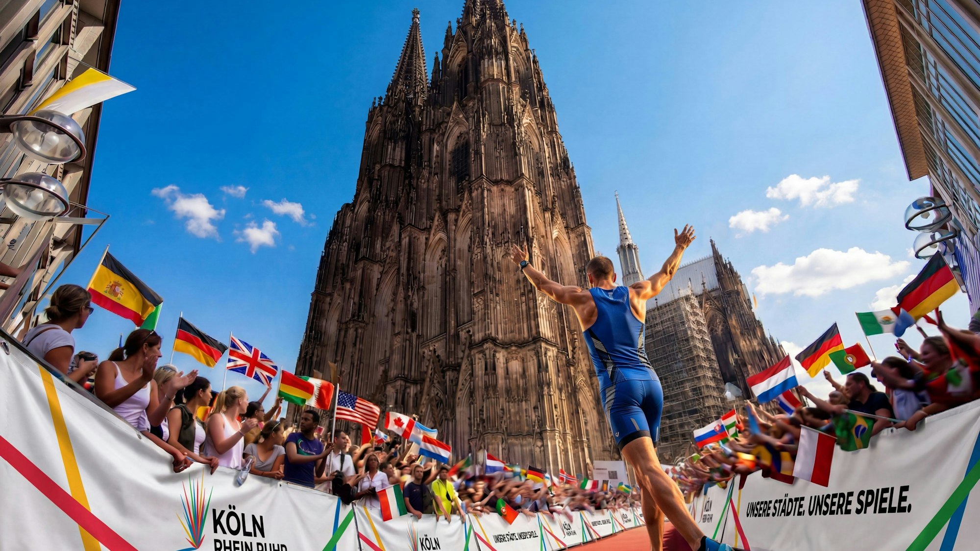 So stellen sich die Olympia-Planer den olympischen Marathon am Kölner Dom vor. (Visualisierung)