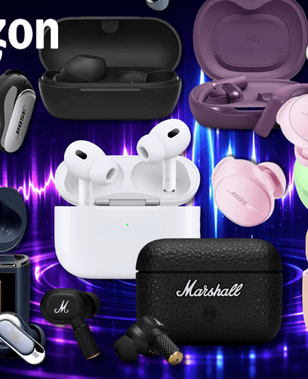 Eine Darstellung von verschiedenen In-Ear-Kopfhörern von Apple, Samsung, JBL, Marshall und Co. vor einem dunklen Hintergrund.