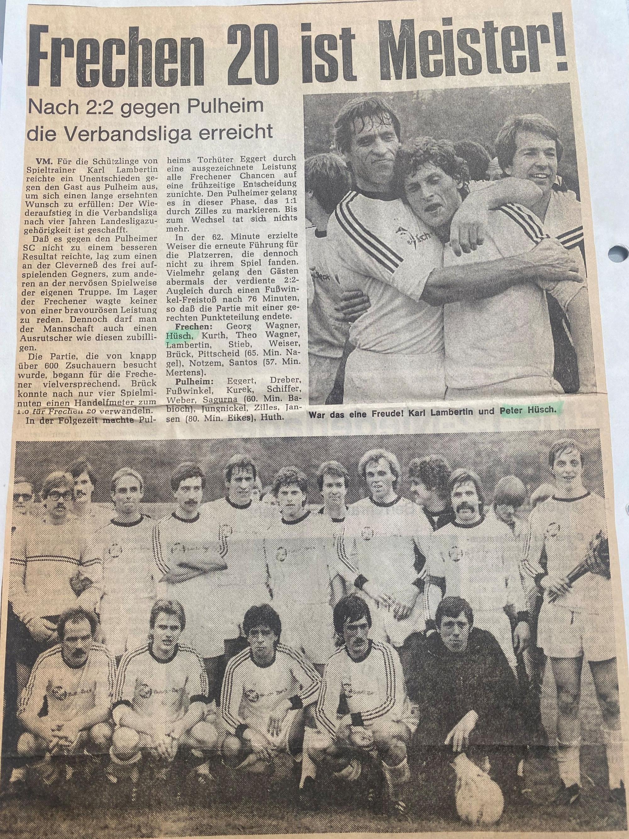 Zeitungsbericht über den Verein Frechen 20