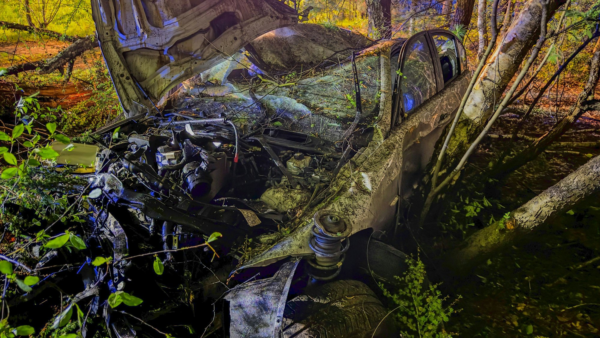 Das Auto wurde bei dem Unfall auf der A1 völlig zerstört.