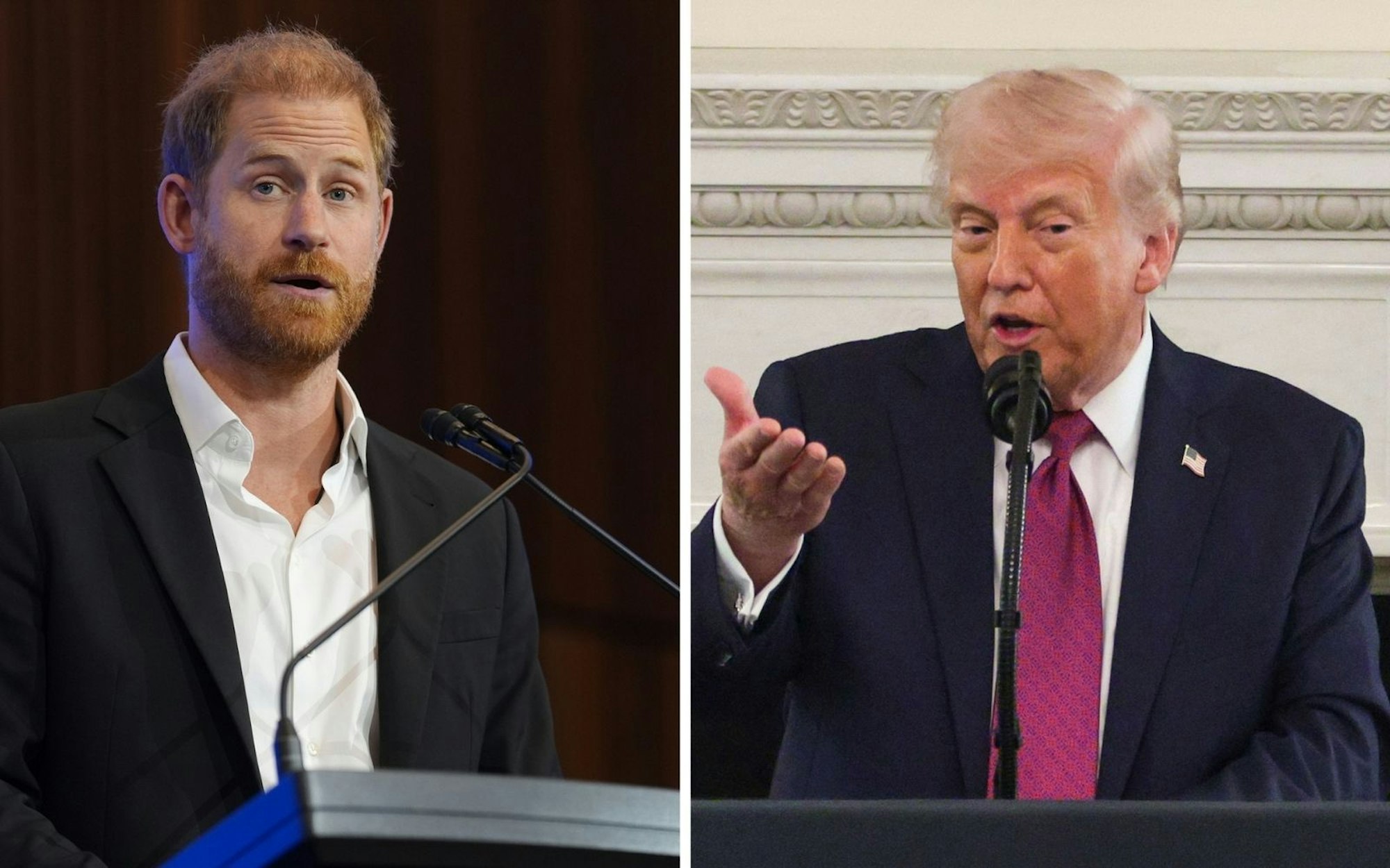 Nach der Kritik von Prinz Harry (links) hat US-Präsident Donald Trump dünnhäutig reagiert. (Bild: Getty Images / Jonathan Brady / Alex Wong)