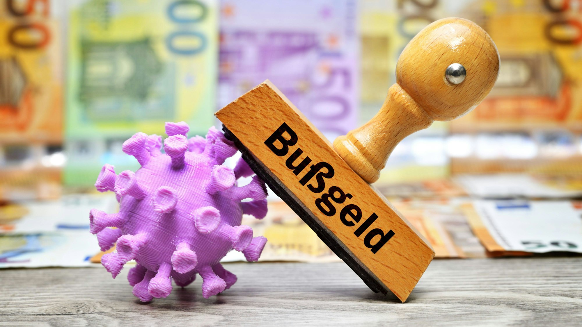 Bußgeldstempel, Coronavirus und Euro-Banknoten