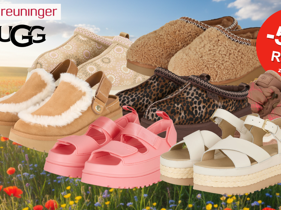 Auf dem Bild ist eine Collage mit UGG Schuhen , die im Breuninger Sale aktuell reduziert sind.