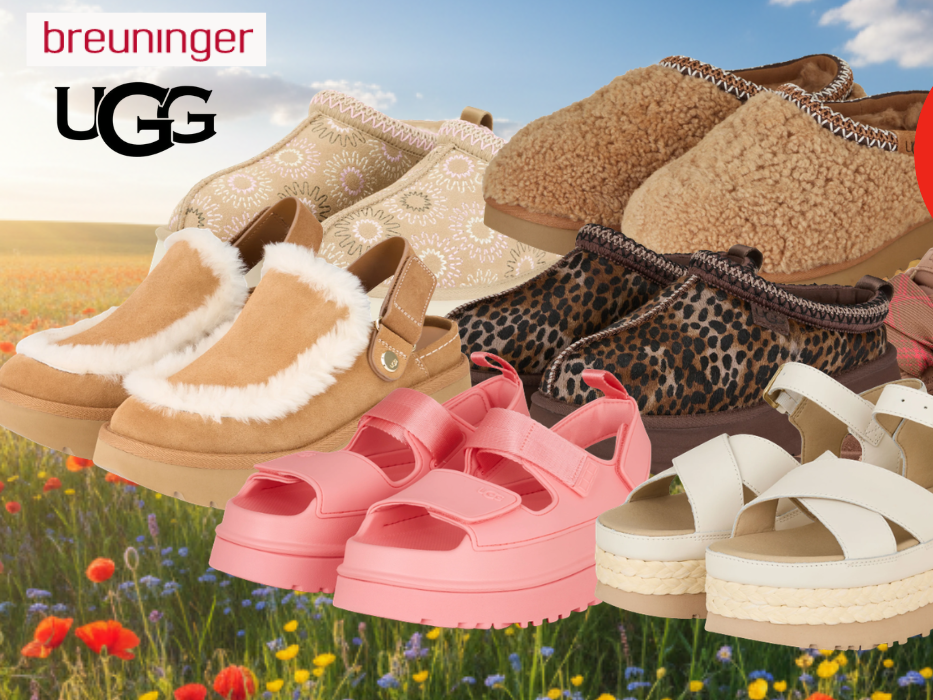 Auf dem Bild ist eine Collage mit UGG Schuhen , die im Breuninger Sale aktuell reduziert sind.