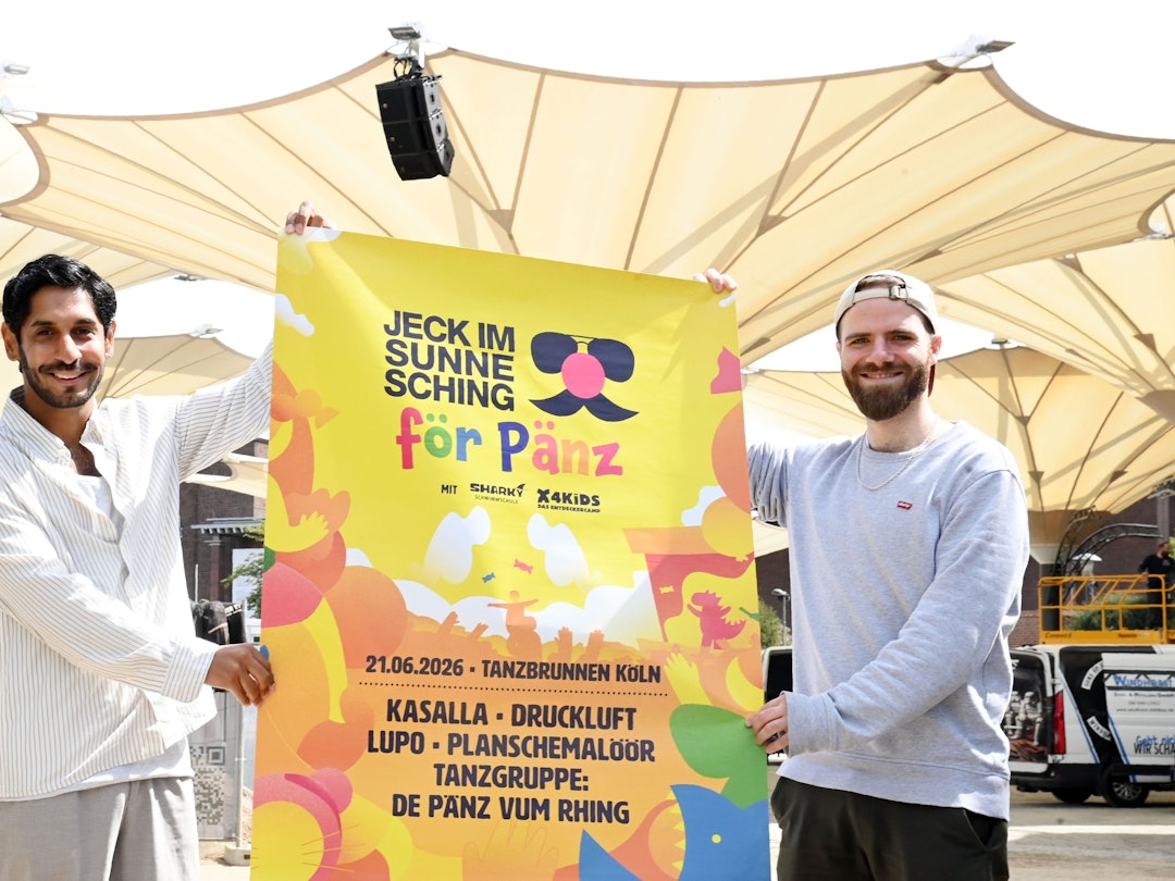 Pressekonferenz zu Jeck im Sunnesching för Pänz mit Juri Rother und Benni Landmann.