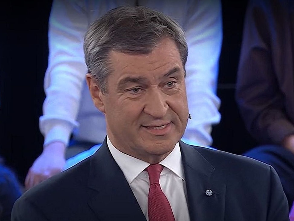 Der bayerische Ministerpräsident Markus Söder sparte der ART-Politendung „Arena“ nicht mit Lob an sein Bundesland. (Bild: WDR)