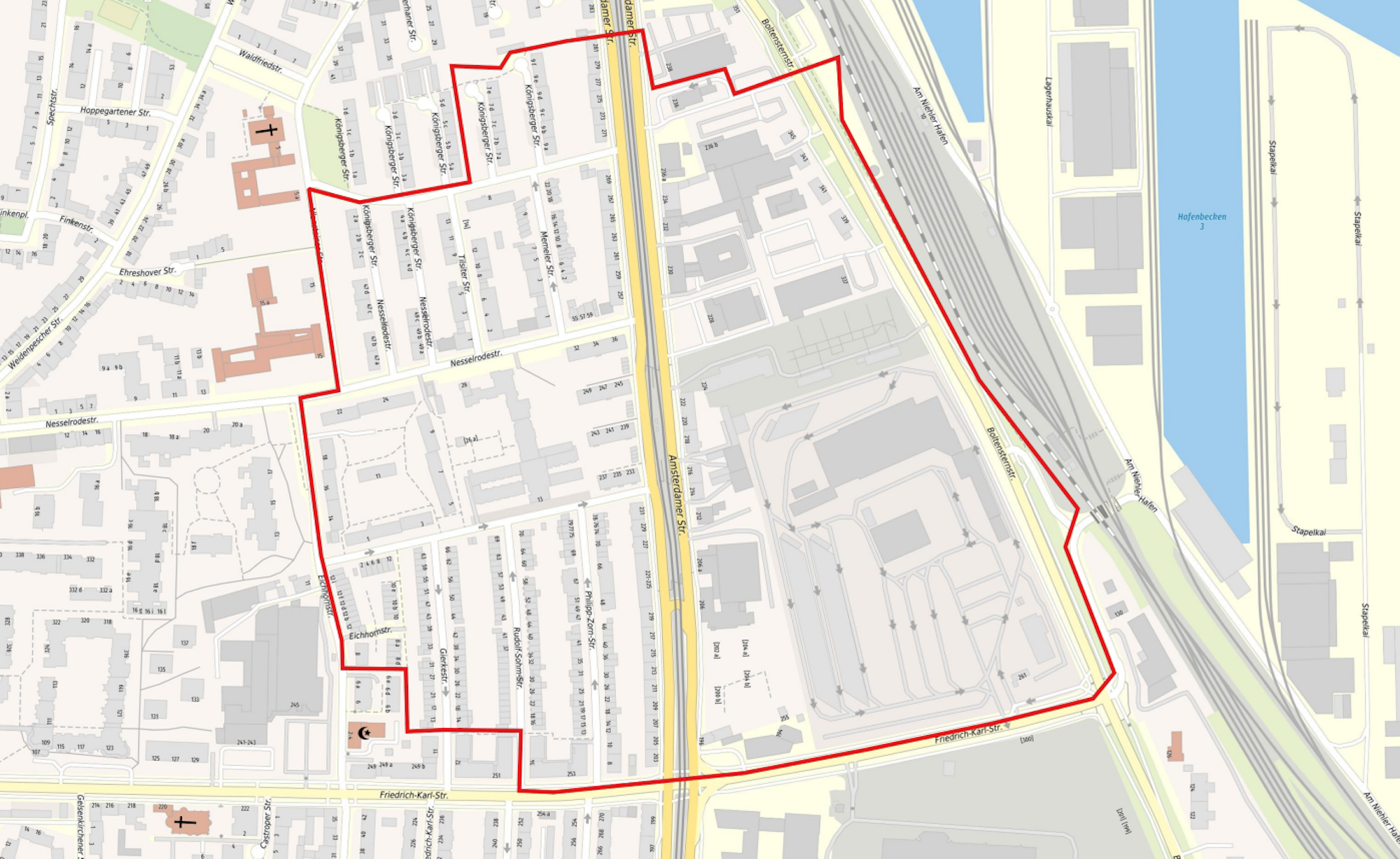 Eine Karte zeigt den Gefahrenbereich in Köln-Niehl, der evakuiert werden muss.