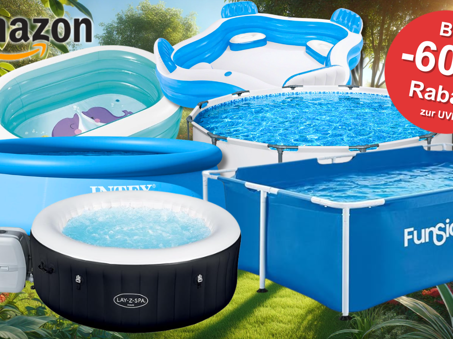 Auf dem Bild sind unterschiedliche Pool Arten aufgelistet, die sich bei Amazon aktuell im Sale befinden.