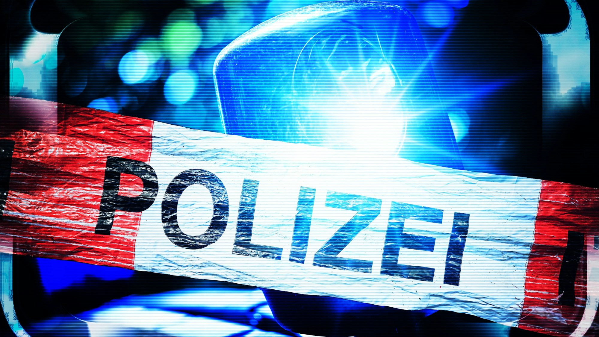 Polizei-Absperrband und Blaulicht