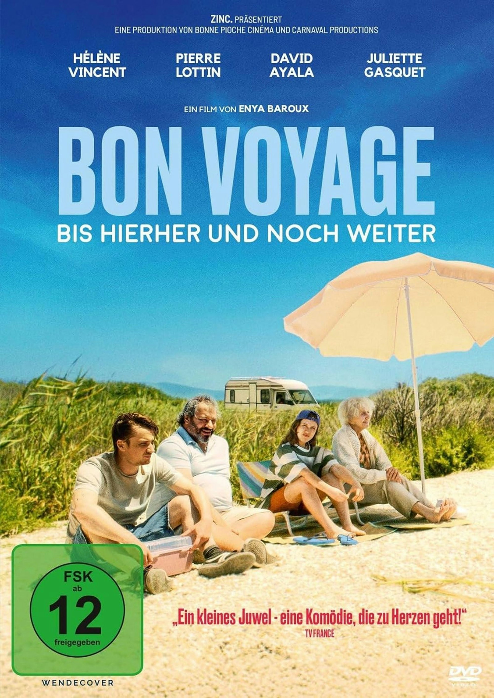 Rudy (Pierre Lottin, links), Bruno (David Ayala), Anna (Juliette Gasquet, zweite von rechts) und Marie (Hélène Vincent) begeben sich in „Bon Voyage“ auf einen abenteuerlichen Trip. (Bild: Happy Entertainment / 24 Bilder)