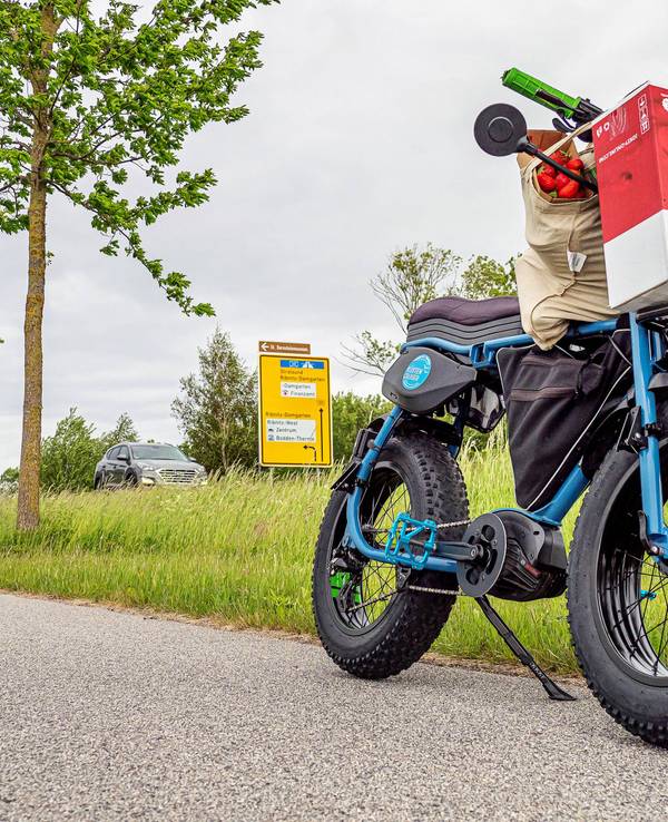 E-Bike mit Kiste und Früchten