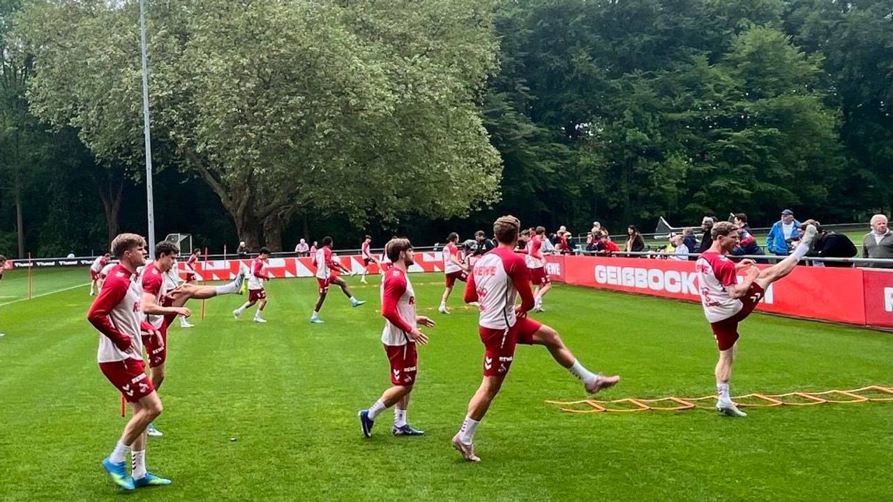 Die Spieler des 1. FC Köln auf dem Trainingsplatz.