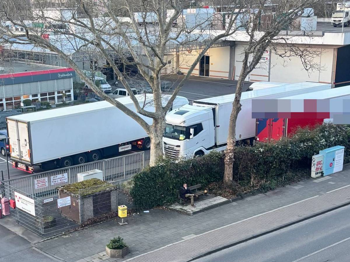 Lastwagen auf dem Gelände des Blumengroßmarktes in Köln-Riehl. Der Lärm der Brummis sorgt für Ärger bei den Anwohnern.
