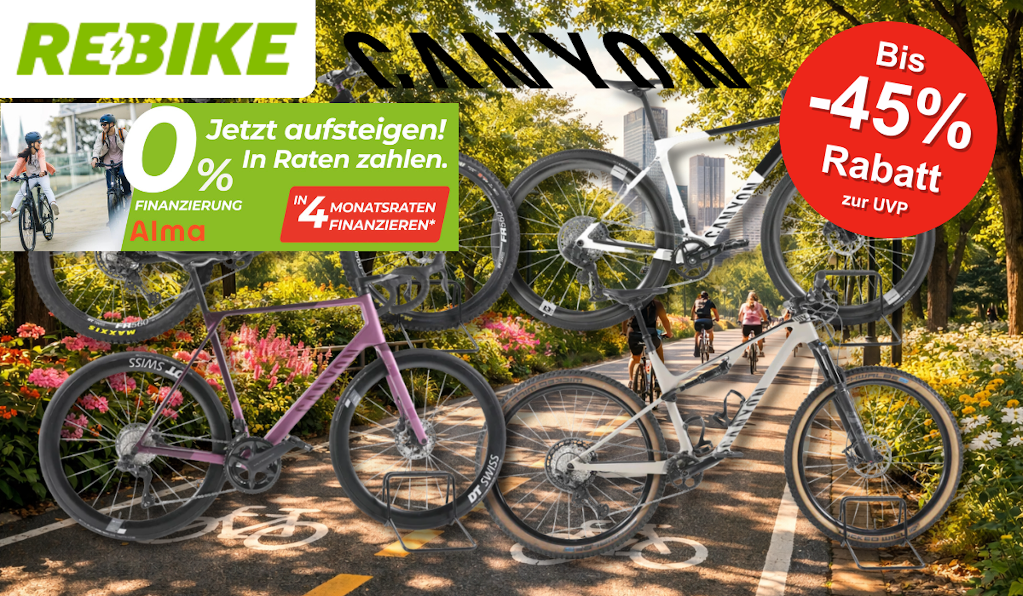 4 verschiedene Canyon Fahrräder aus dem Rebike Sale.