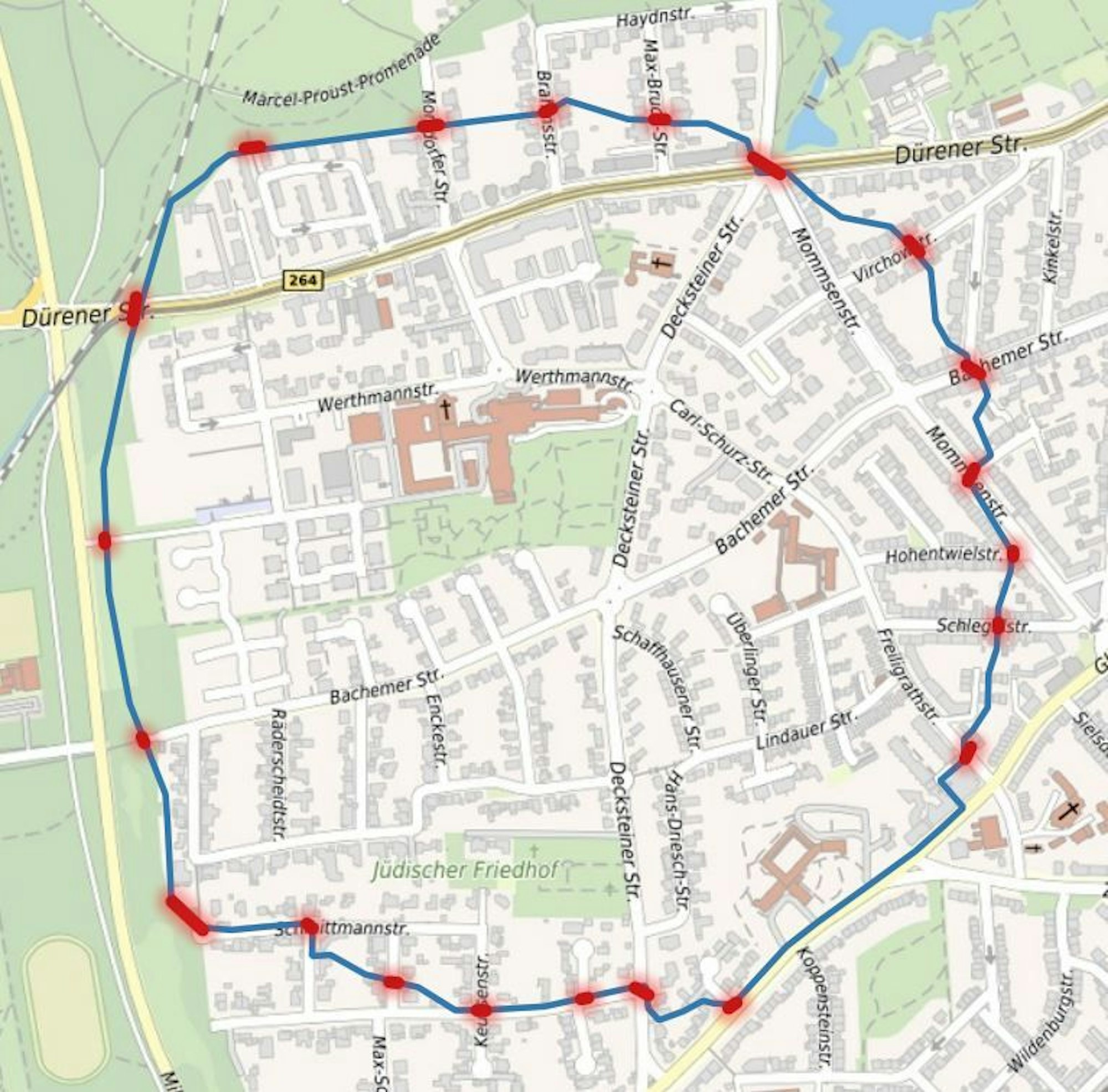 Die Karte zeigt den Evakuierungsbereich in Köln-Lindenthal.