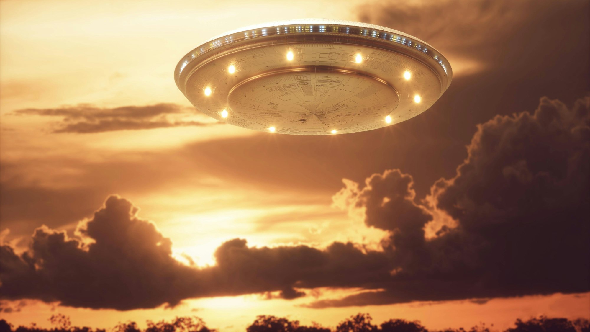 UFO im Himmel bei Sonnenuntergang