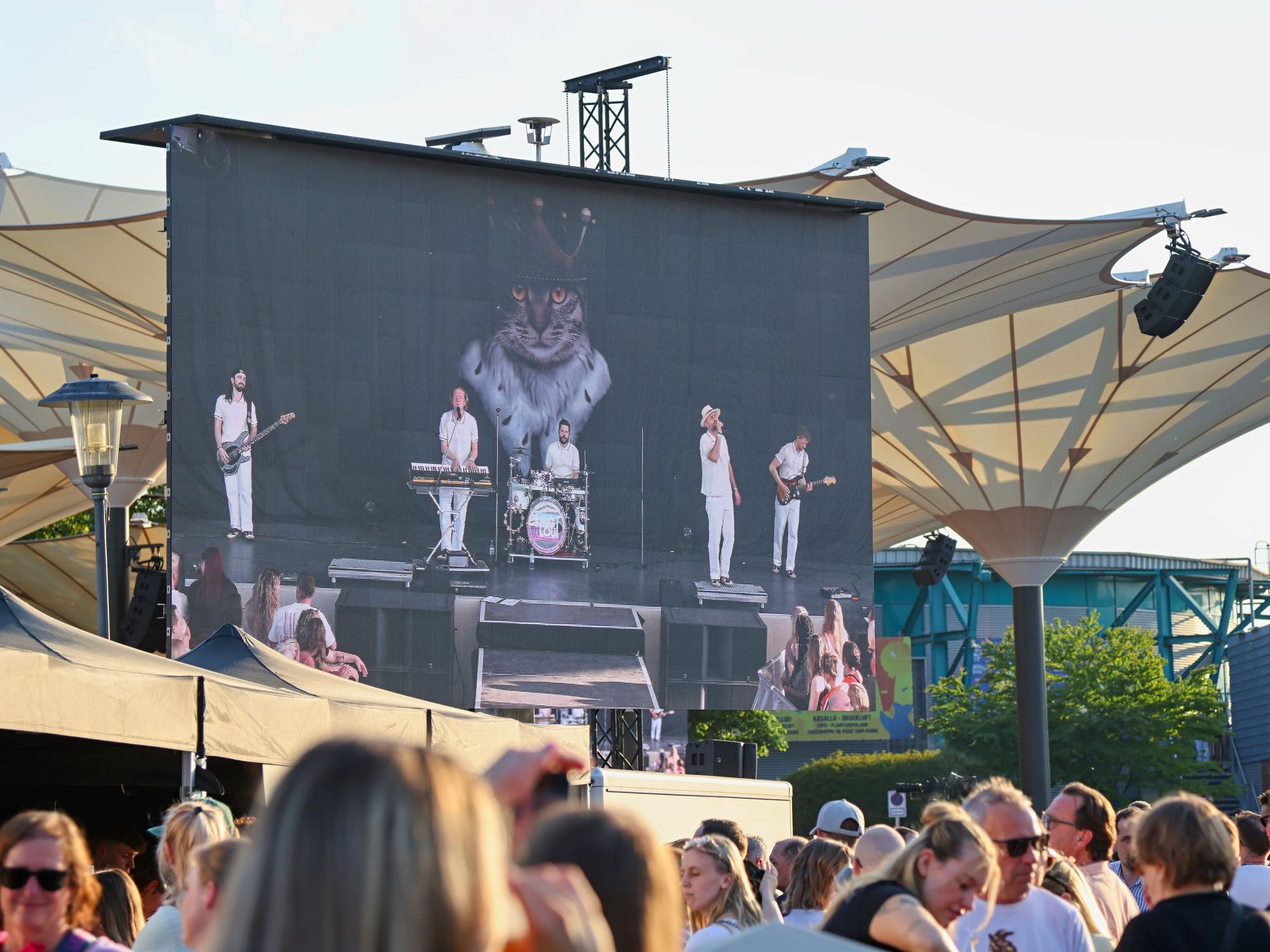 Leinwand im Tanzbrunnen beim Konzert.