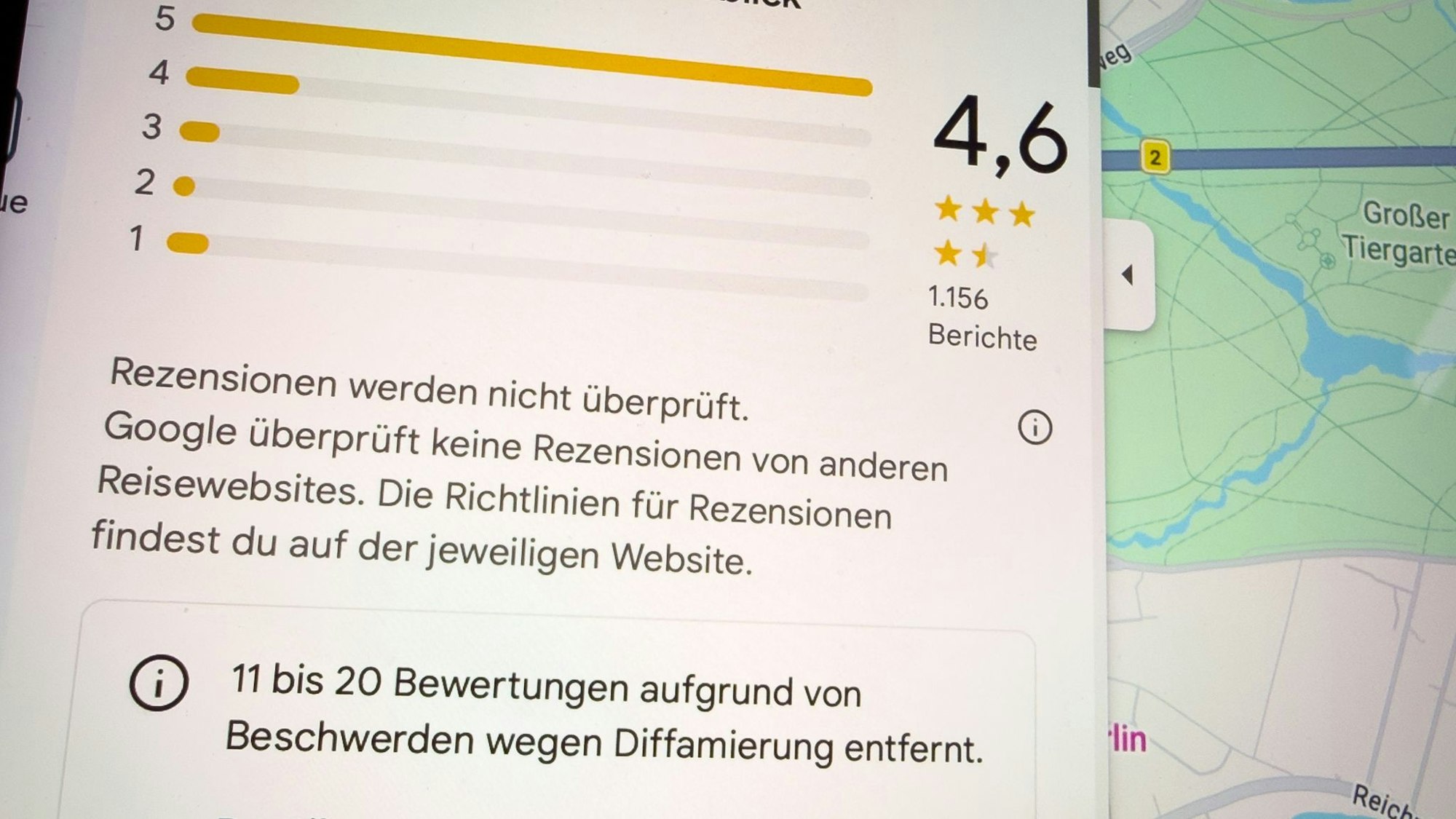 Google-Rezensionen auf einem Bildschirm