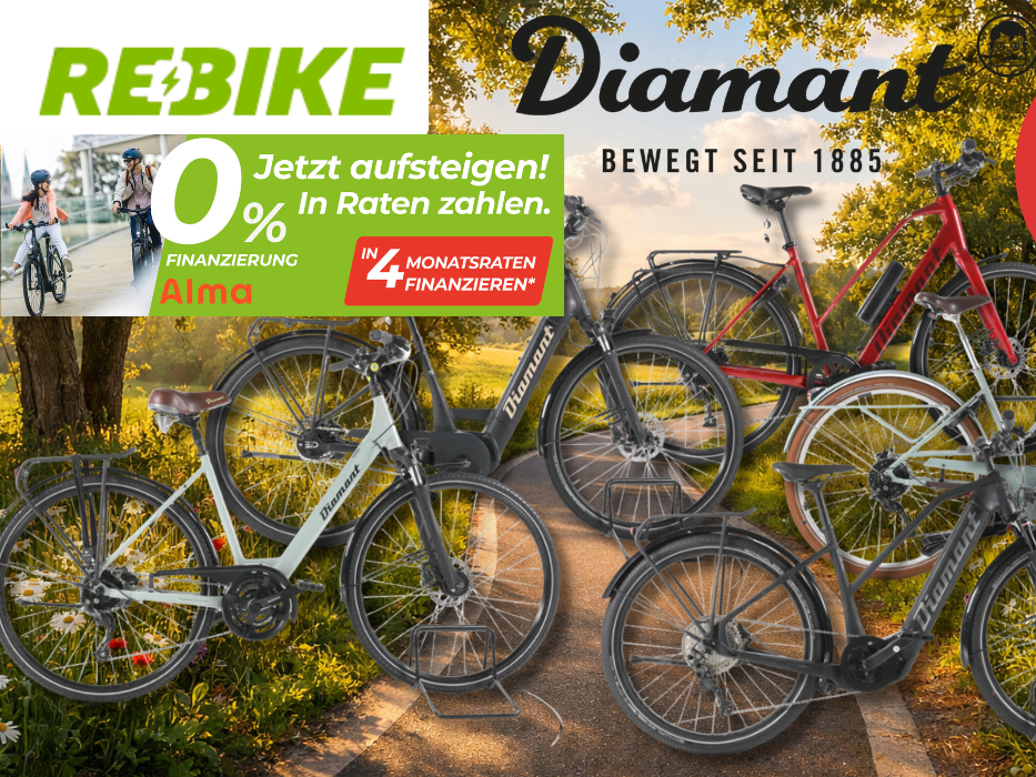 5 Diamant Fahrräder vor einem Fahrradweg abgebildet.