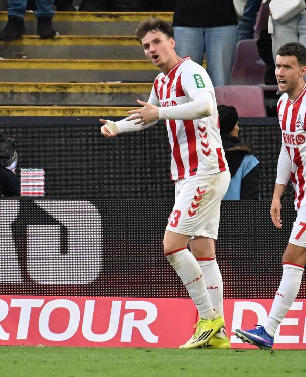 Rav van den Berg und Luca Waldschmidt im Trikot des 1. FC Köln.