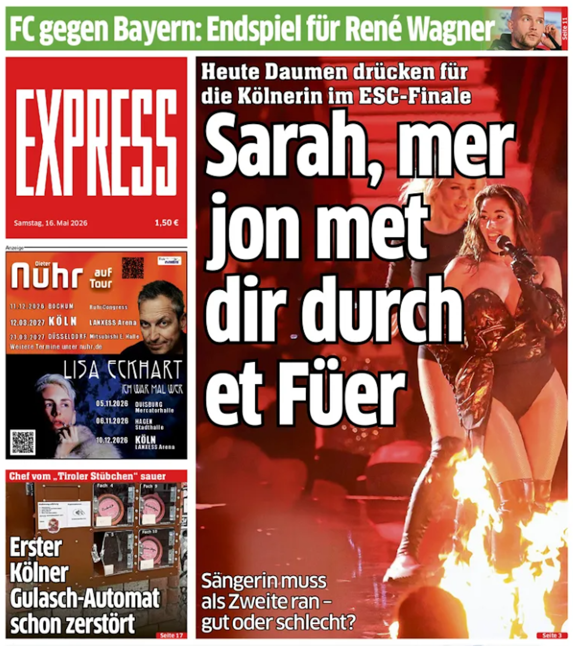 Blick auf die EXPRESS-Schlagzeile der Samstagsausgabe.