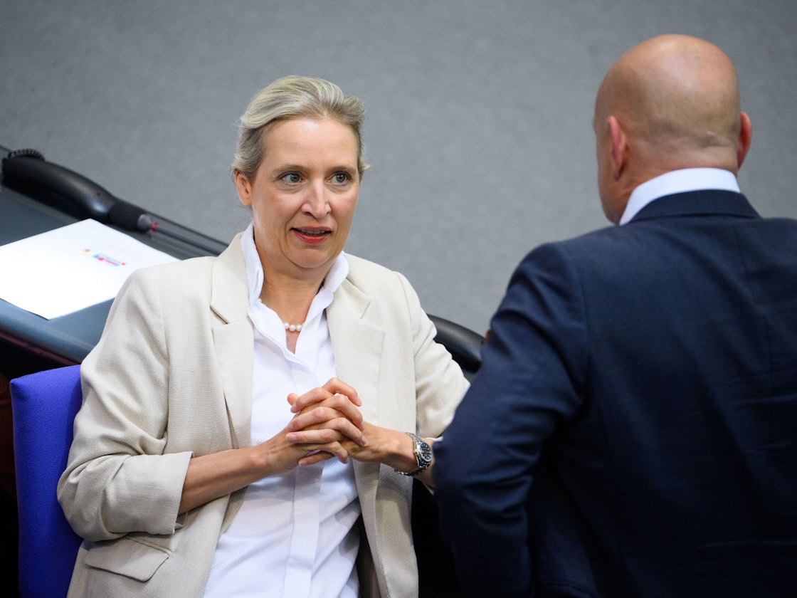Alice Weidel, Vorsitzende der AfD-Bundestagsfraktion, und Enrico Komning (r, AfD), Parlamentarischer Geschäftsführer der AfD-Bundestagsfraktion.