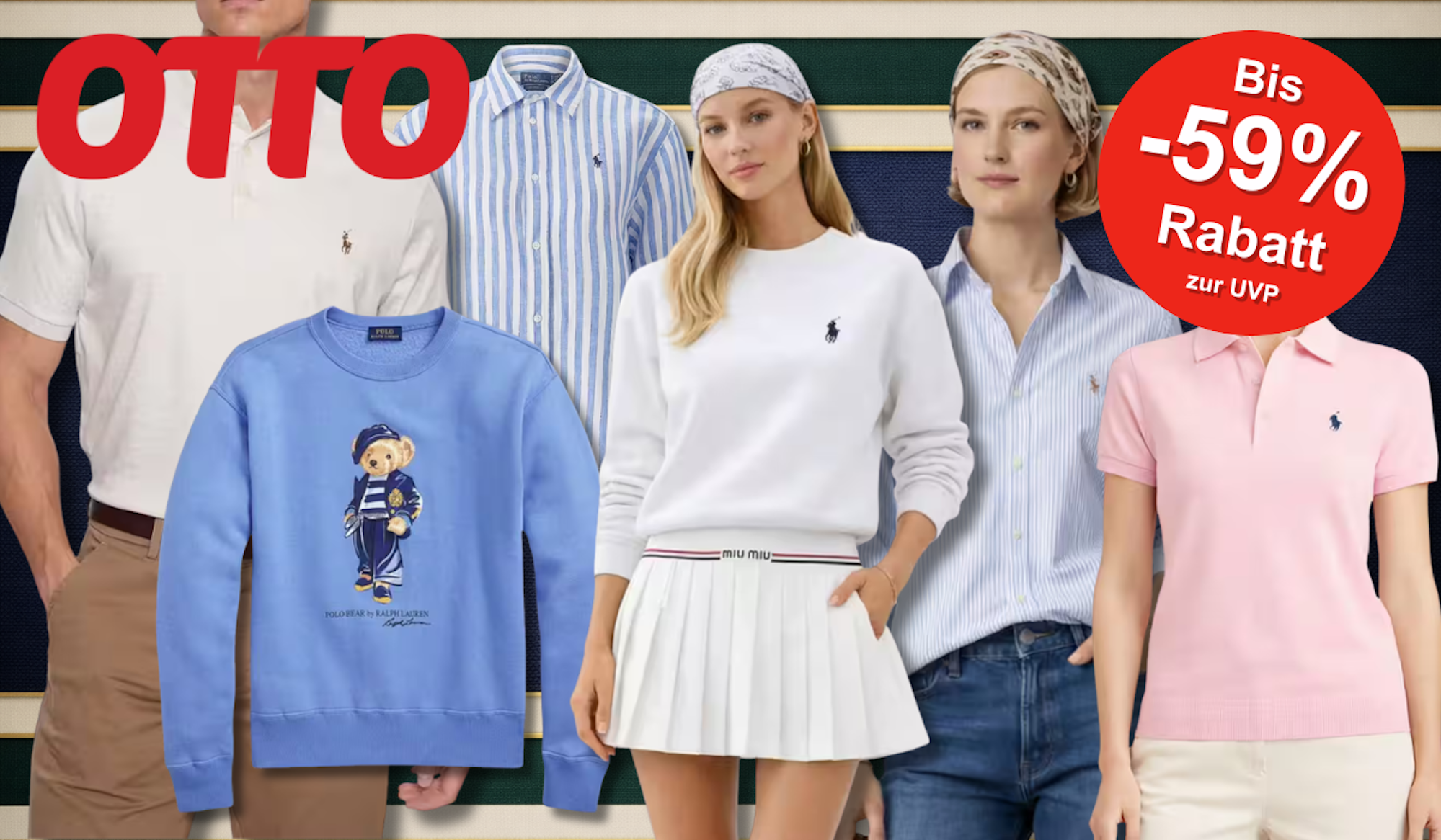 Eine Darstellung von verschiedenen Models die Ralph Lauren tragen.