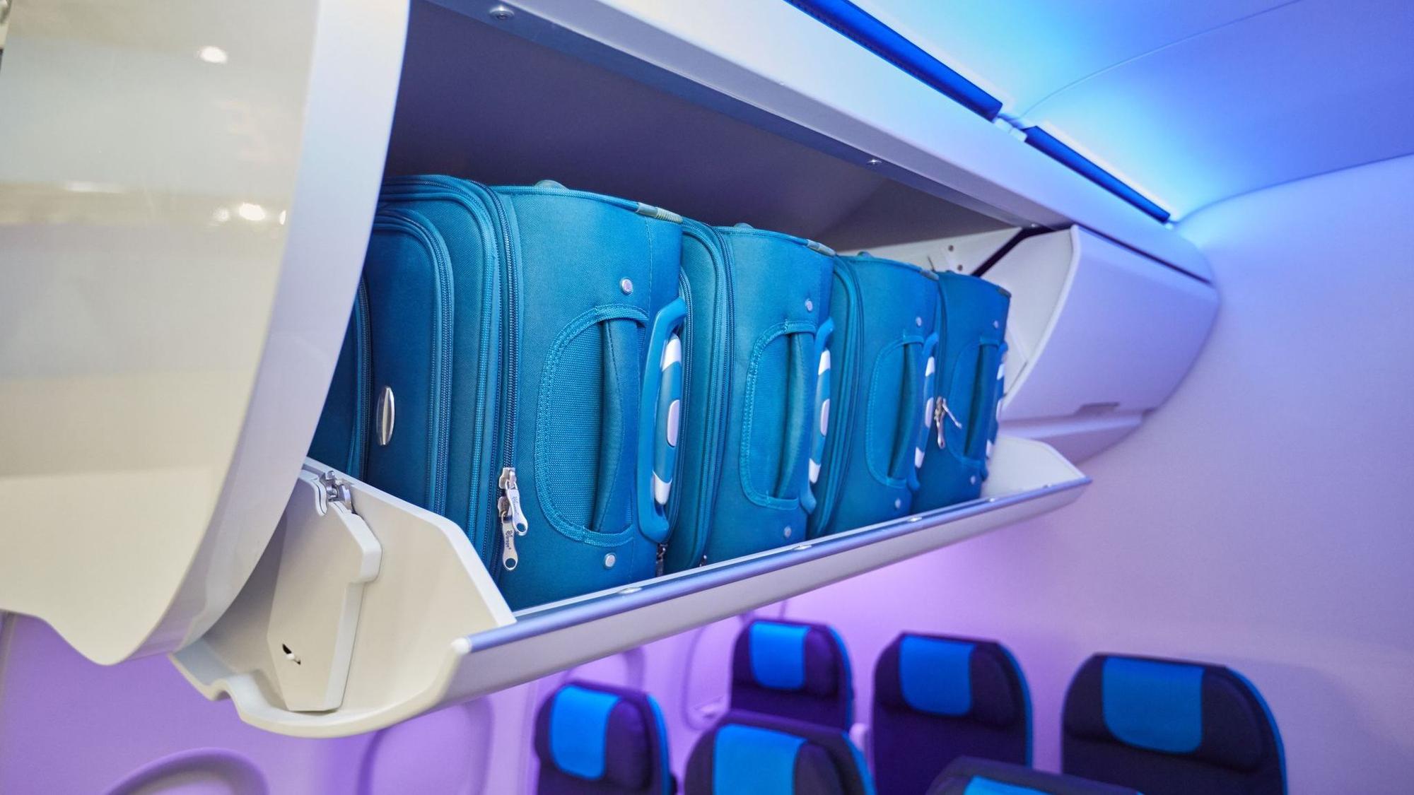 Airbus-Gepäckfach mit Koffern