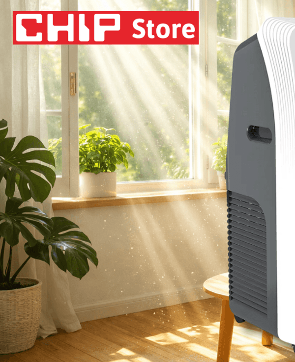 Die CHIP x BE COOL Klimaanlage in einem sonnigen Zimmer.