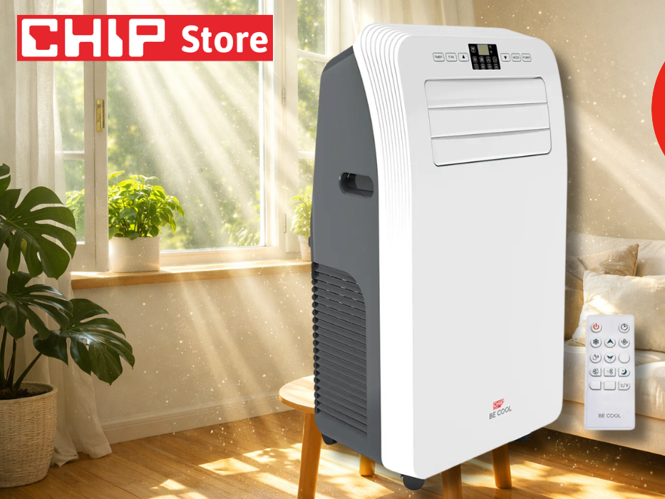 Die CHIP x BE COOL Klimaanlage in einem sonnigen Zimmer.