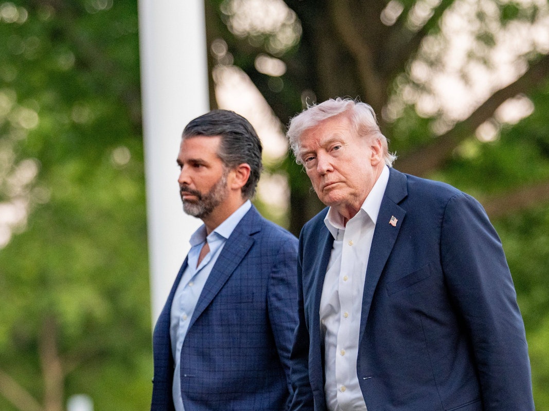 Donald Trump und sein Sohn, Donald Trump Jr. (l.), vor dem Weißen Haus.