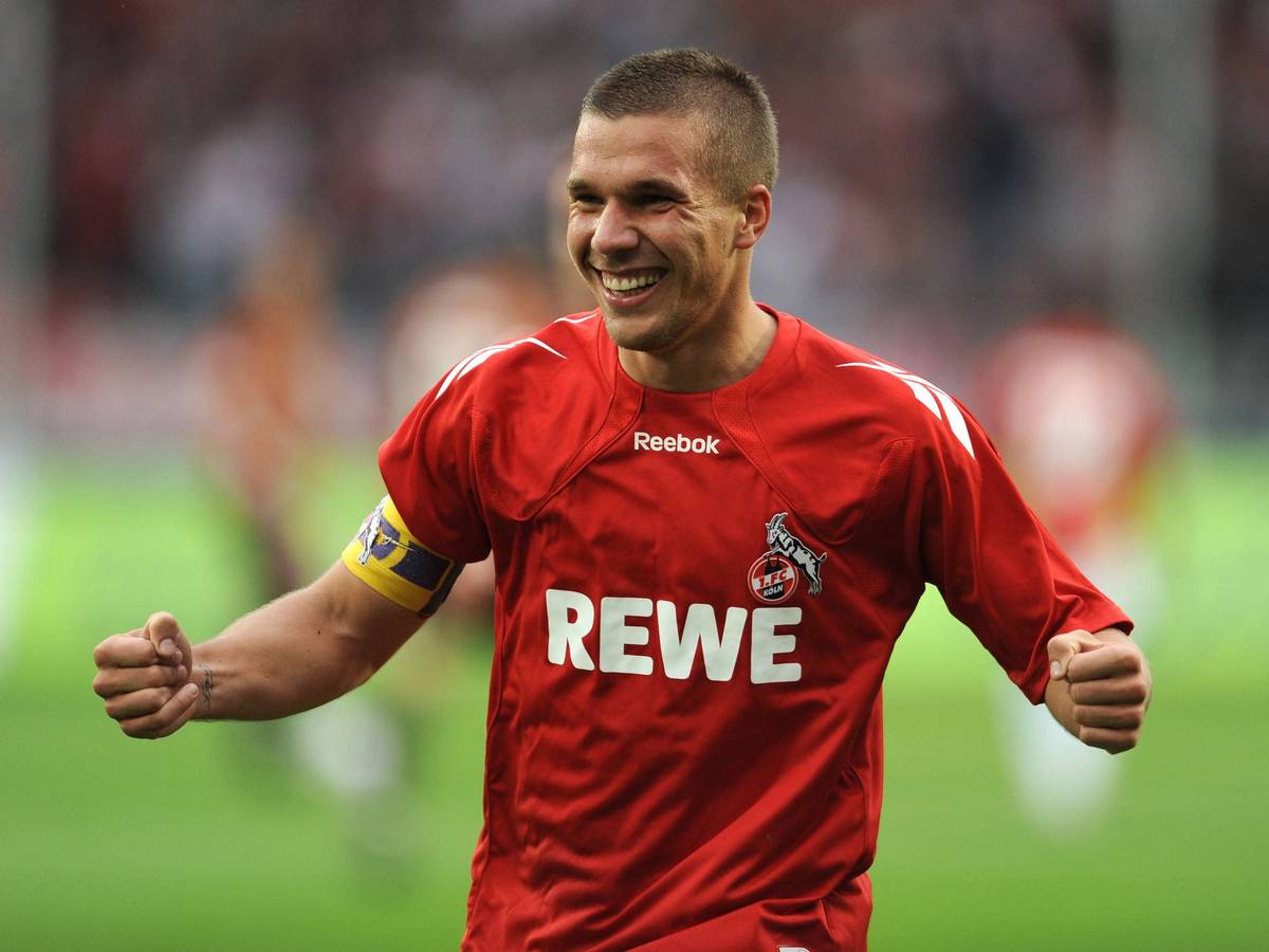 Lukas Podolski jubelt im Trikot des 1. FC Köln.