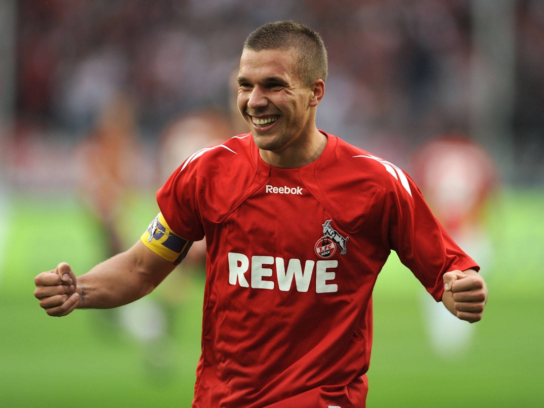 Lukas Podolski jubelt im Trikot des 1. FC Köln.