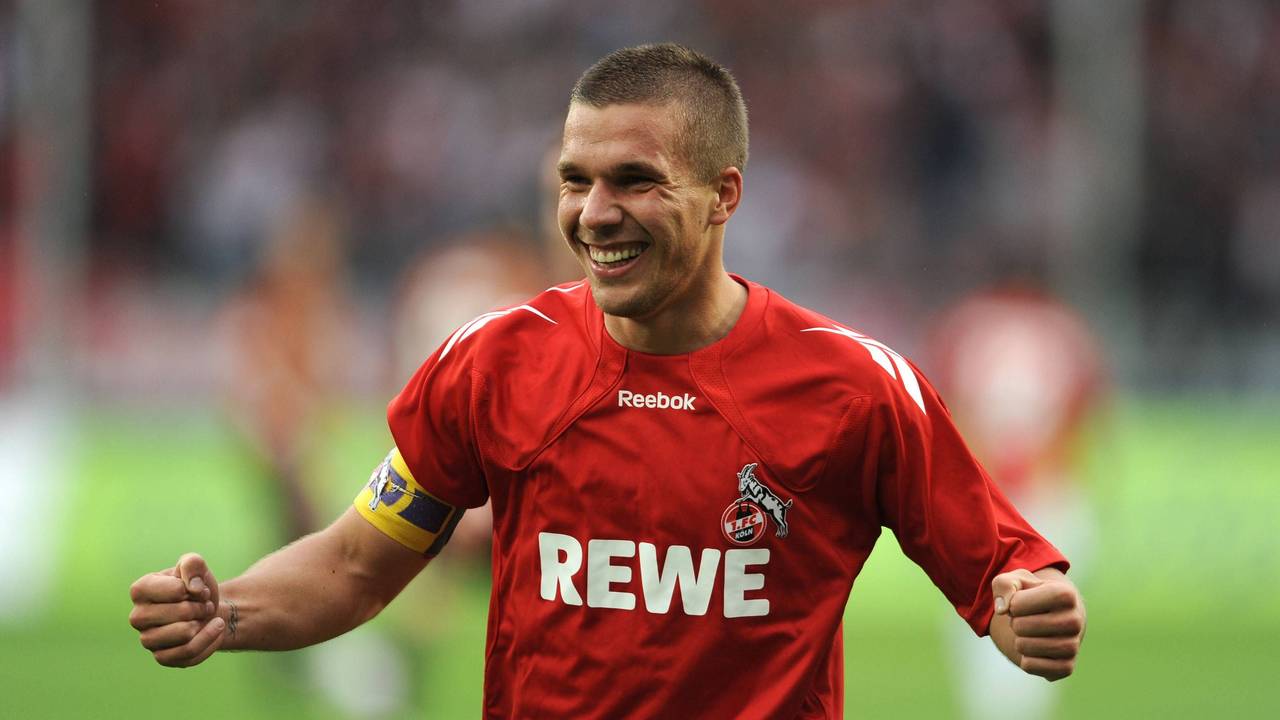 Lukas Podolski jubelt im Trikot des 1. FC Köln.