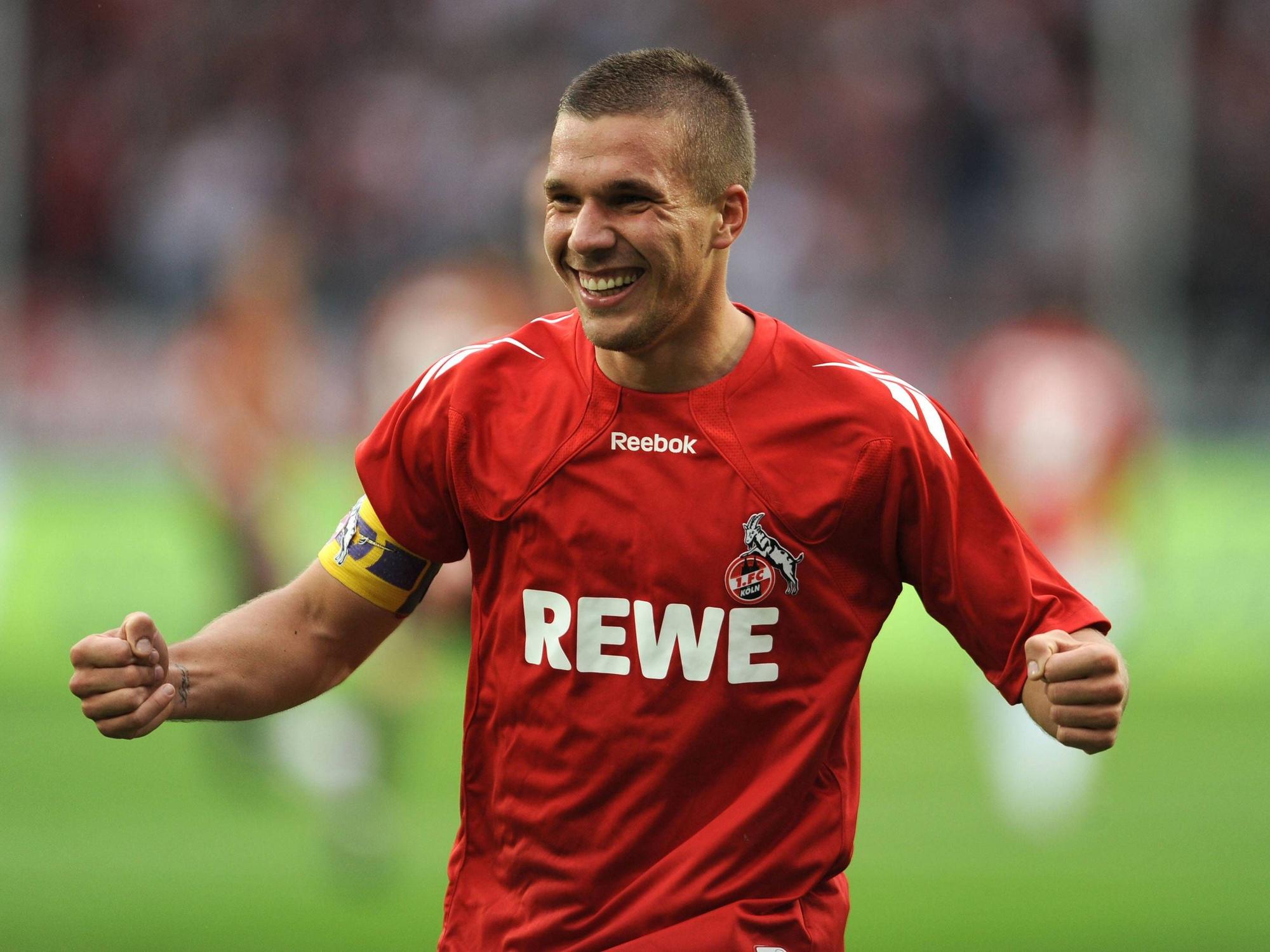 Lukas Podolski jubelt im Trikot des 1. FC Köln.