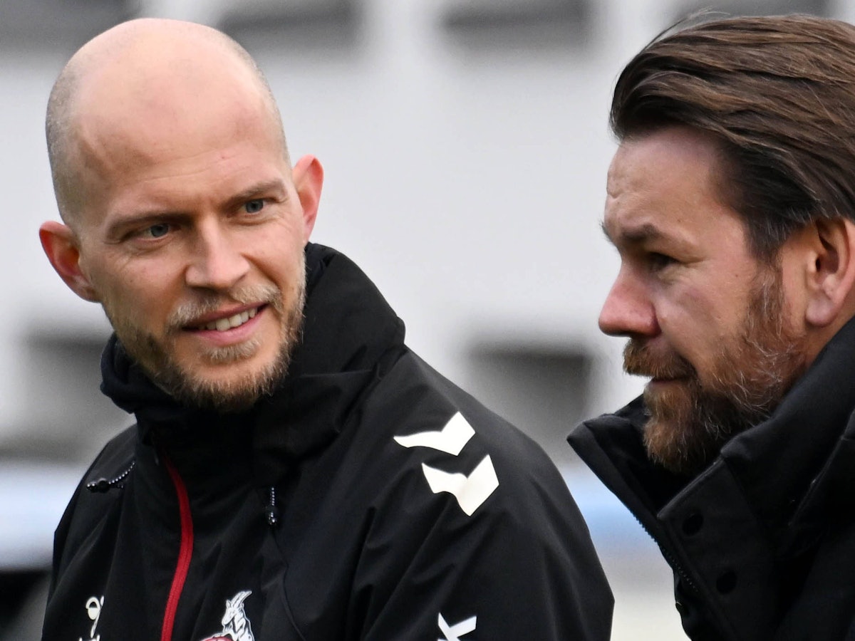 Cheftrainer René Wagner und Sportchef Thomas Kessler am Rande des Trainings beim 1. FC Köln.