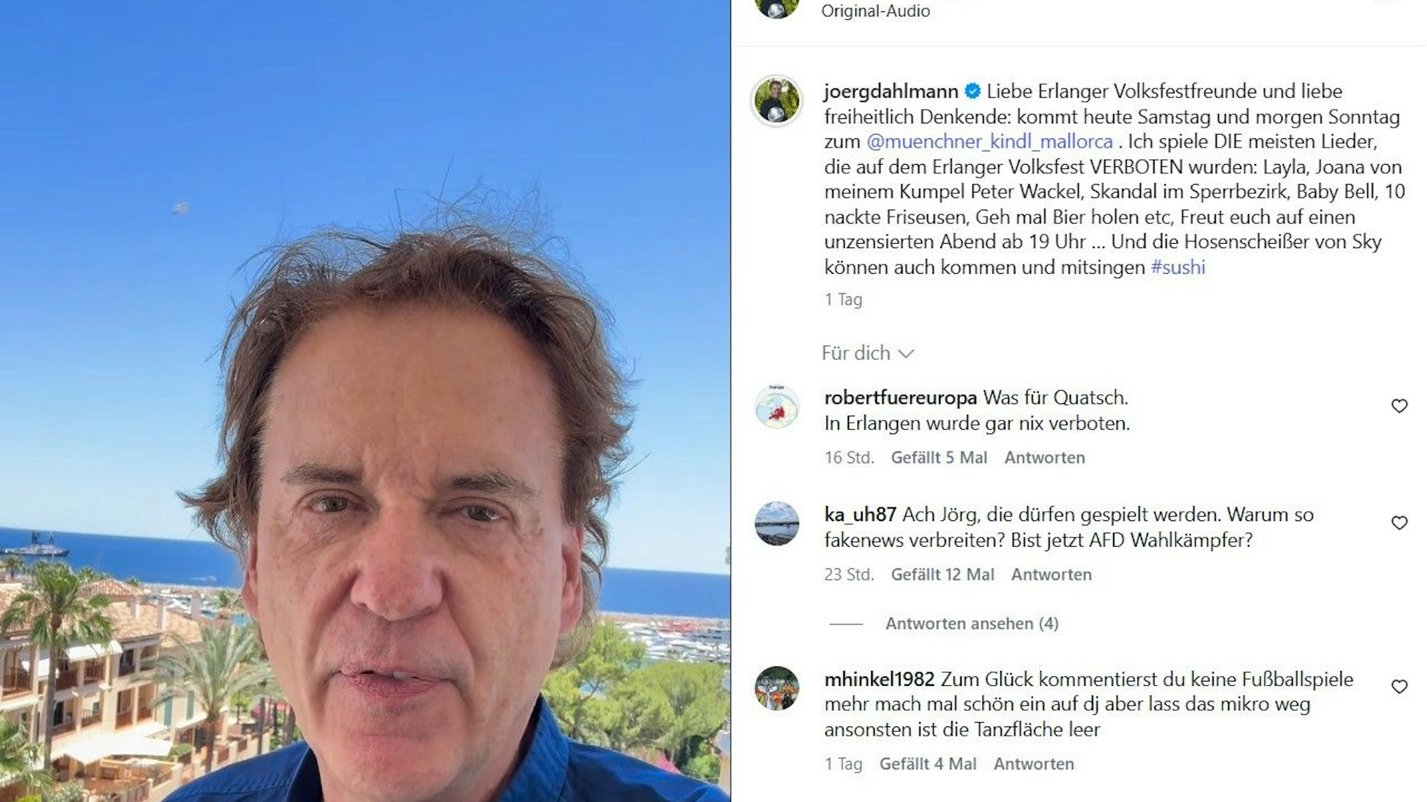 Jörg Dahlmann postet auf Instagram eine Provokation gegen Ex-Arbeitgeber Sky.