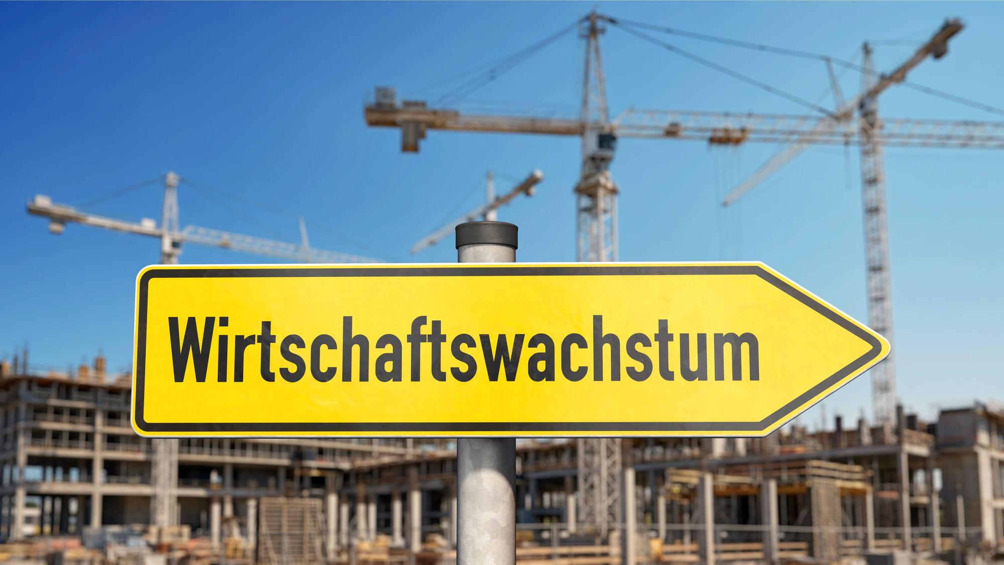 Wegweiser „Wirtschaftswachstum“ und Baustelle