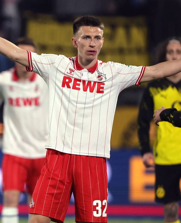 Kristoffer Lund im Dress des 1. FC Köln beim Spiel gegen Borussia Dortmund
