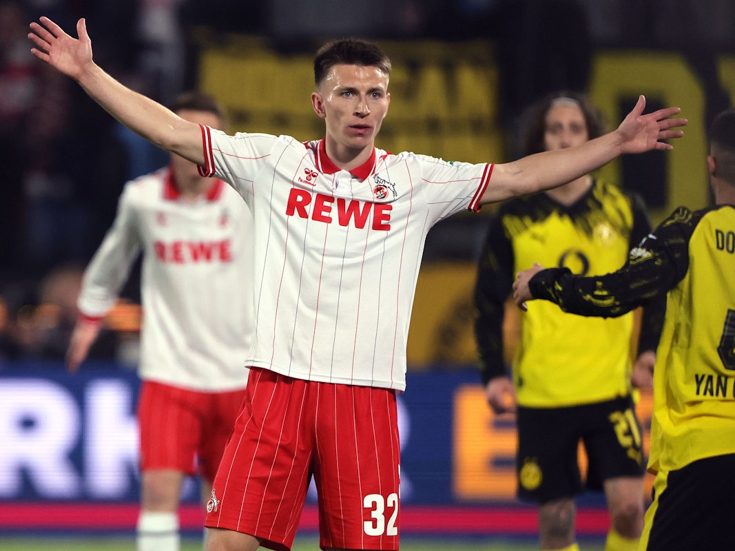 Kristoffer Lund im Dress des 1. FC Köln beim Spiel gegen Borussia Dortmund