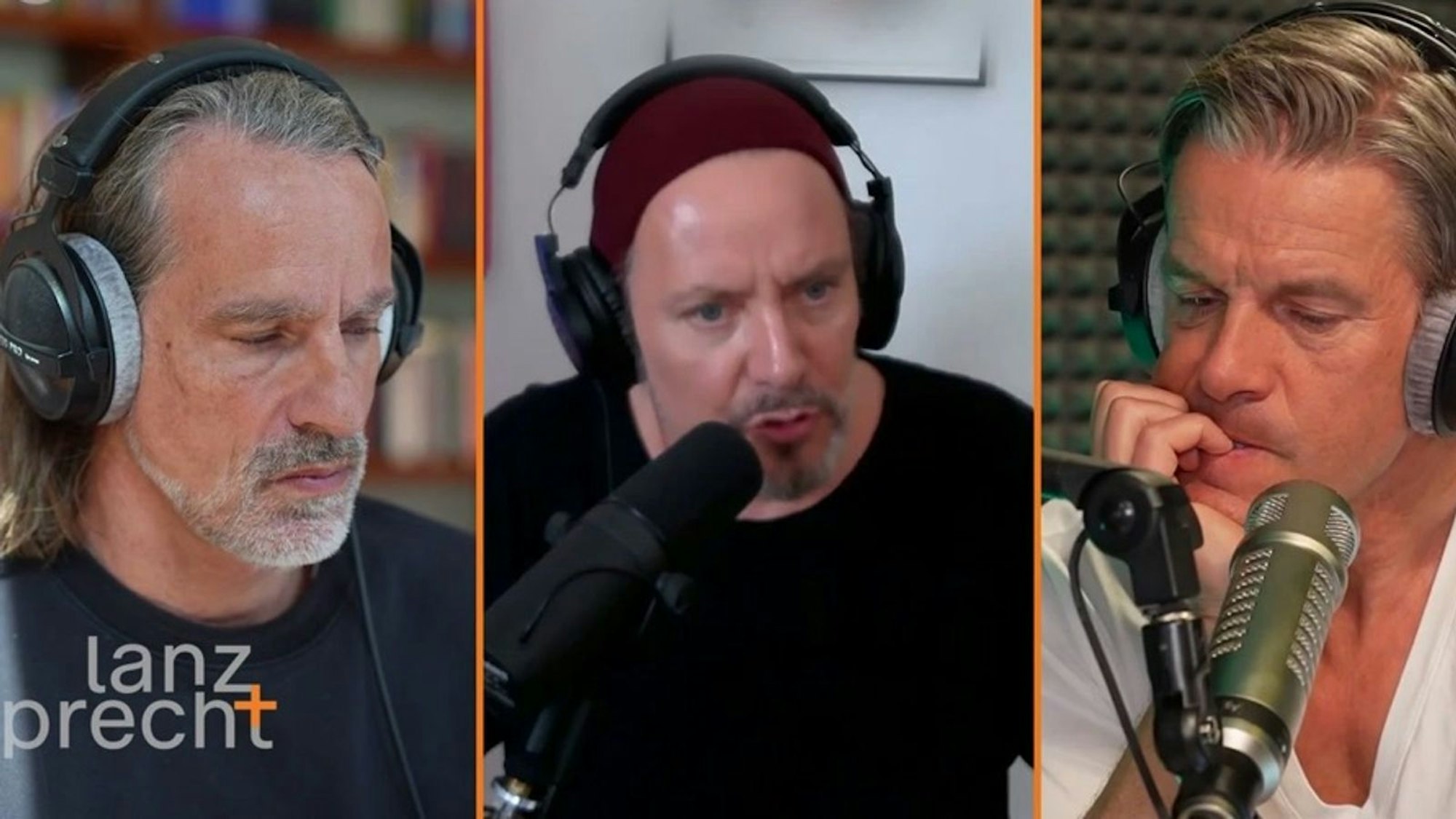 Richard David Precht (links) und Markus Lanz (rechts) sprechen in ihrem Podcast „Lanz + Precht“ mit Andreas O. Loff über KI. (Bild: ZDF / Lanz + Precht)